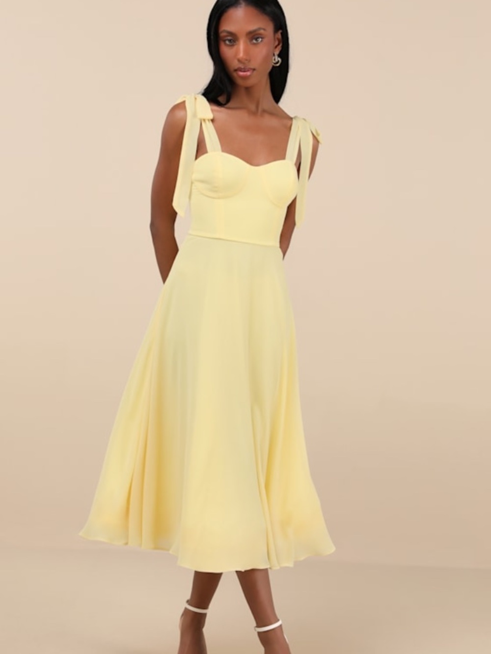 Lulu's Yellow Tie-Shoulder Midi Dress